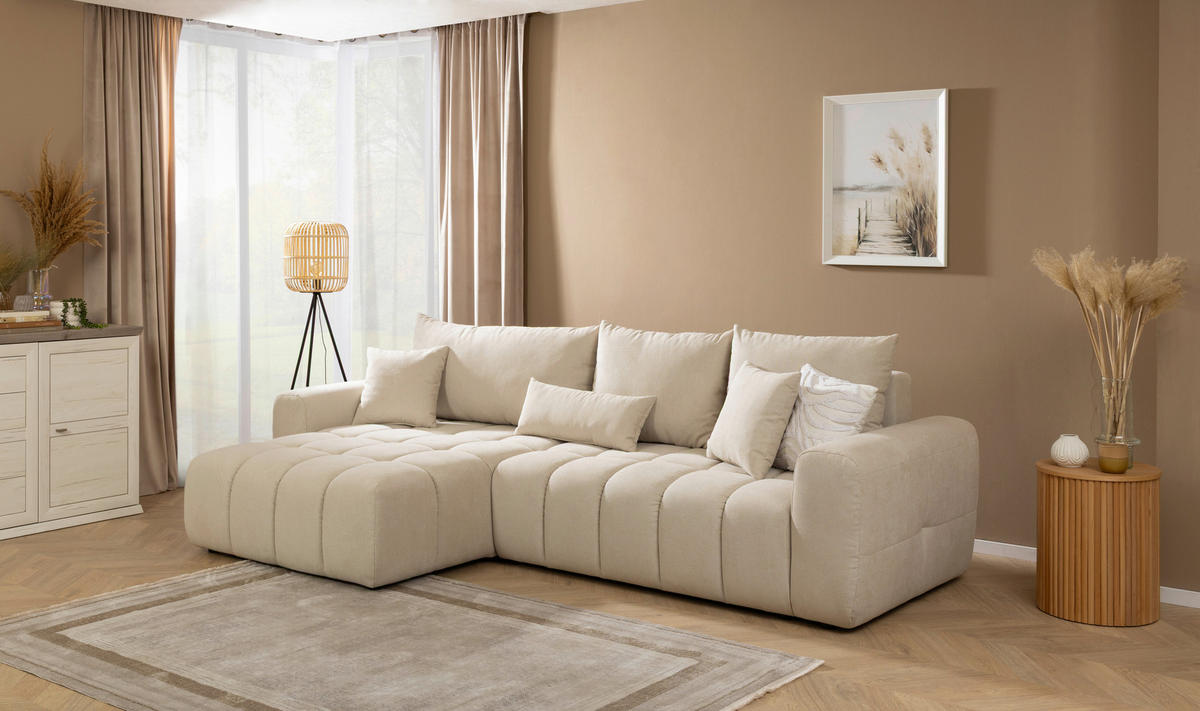 ECKSOFA in Velours Creme  - Creme/Schwarz, Konventionell, Kunststoff/Textil (168/298cm) - Carryhome