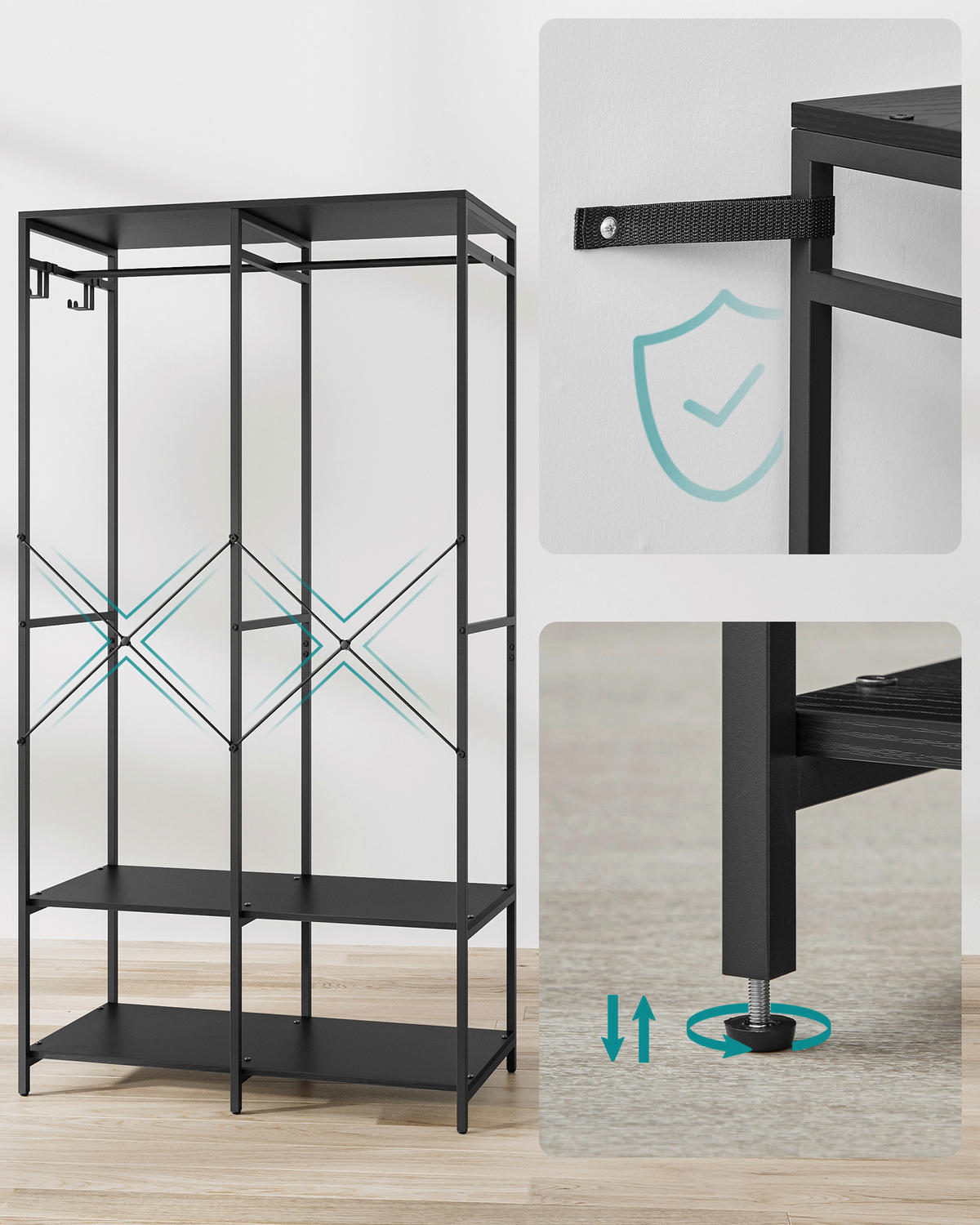 KLEIDERSCHRANK  in Schwarz  - Schwarz, Basics, Holzwerkstoff/Metall (94,5/180/40cm)