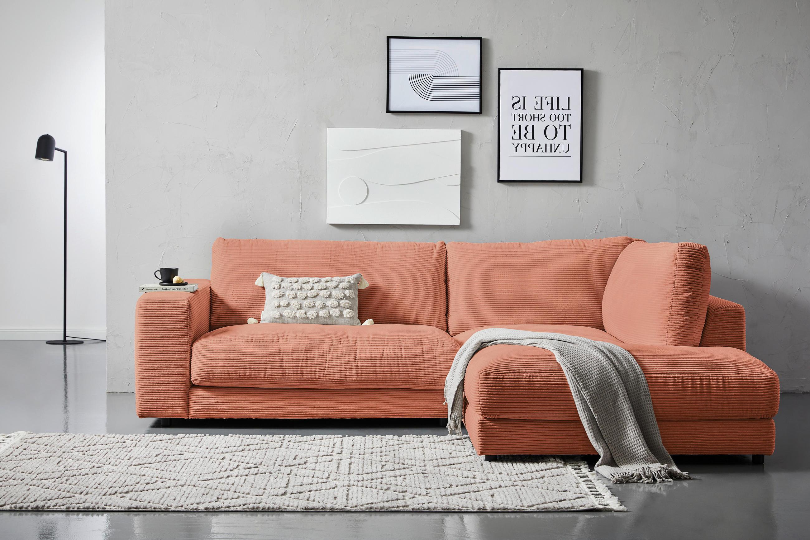 ECKSOFA Rostfarben Cord  - Rostfarben/Schwarz, Design, Kunststoff/Textil (265/224cm) - Hom`in