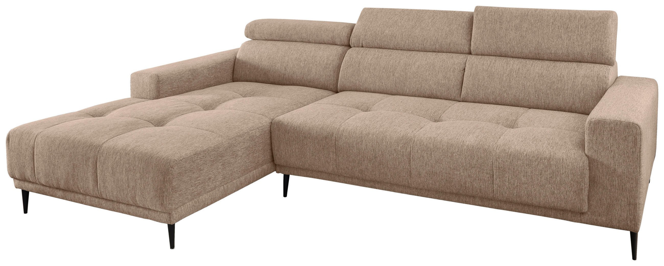 ECKSOFA Hellbraun Chenille  - Hellbraun/Schwarz, KONVENTIONELL, Textil/Metall (188/276cm) - Livetastic