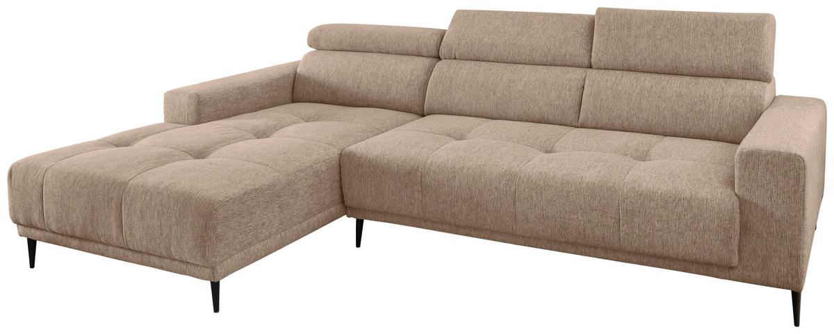 ECKSOFA Hellbraun Chenille  - Hellbraun/Schwarz, KONVENTIONELL, Textil/Metall (188/276cm) - Livetastic