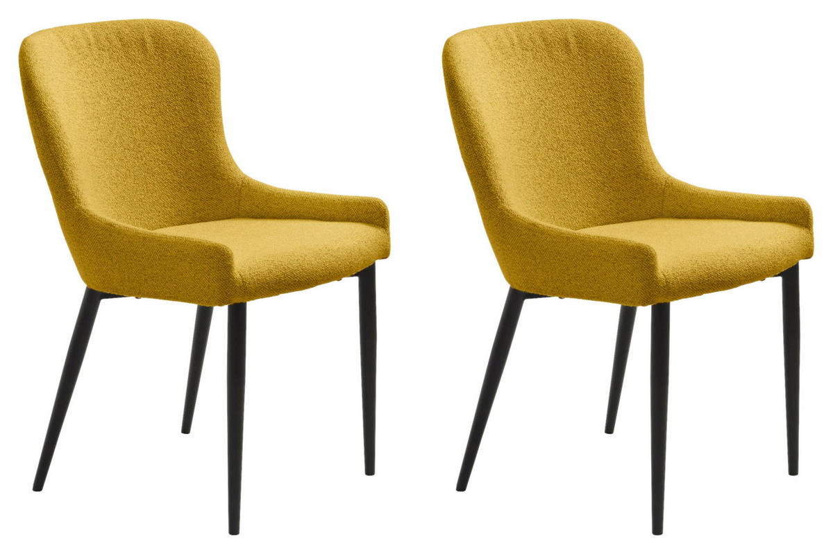 STUHL 2 Stück  in Bouclé Textil  - Gelb/Schwarz, MODERN, Textil/Metall (52/82/60cm) - Livetastic