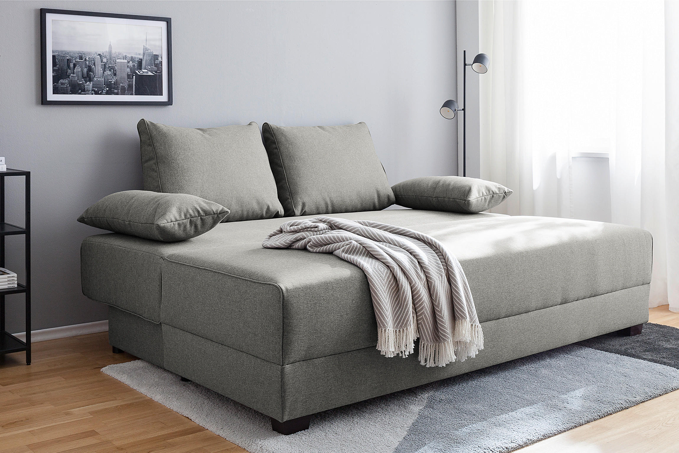 SCHLAFSOFA Webstoff Grau  - Dunkelbraun/Grau, Design, Holz/Textil (202/85/110cm) - MID.YOU