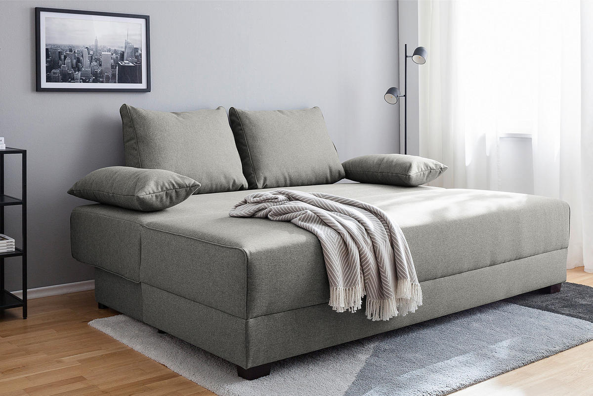 SCHLAFSOFA in Webstoff Grau  - Dunkelbraun/Grau, Design, Holz/Textil (202/85/110cm) - MID.YOU