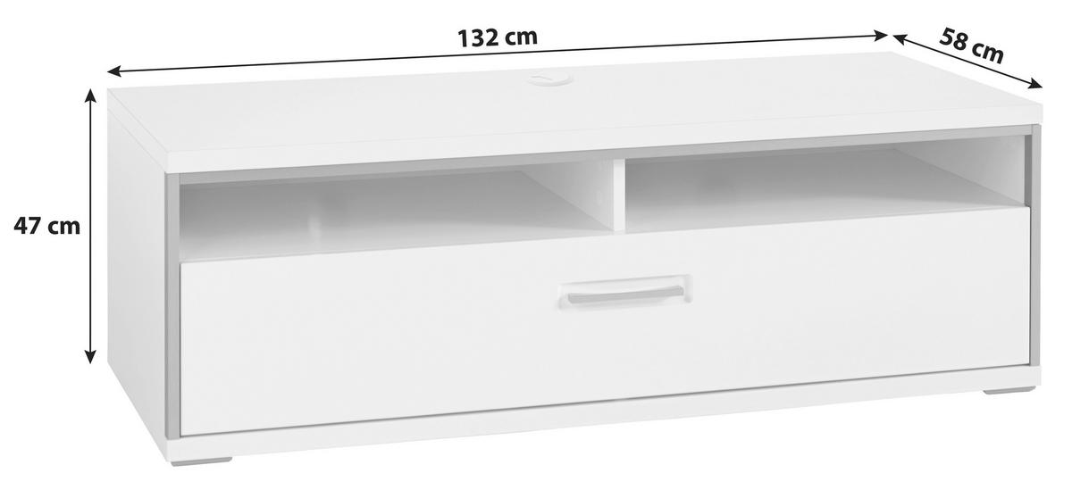 MEDIABÄNK i grå, silver, vit, vit högglans  - vit/silver, Design, metall/trämaterial (132/47/58cm) - Livetastic