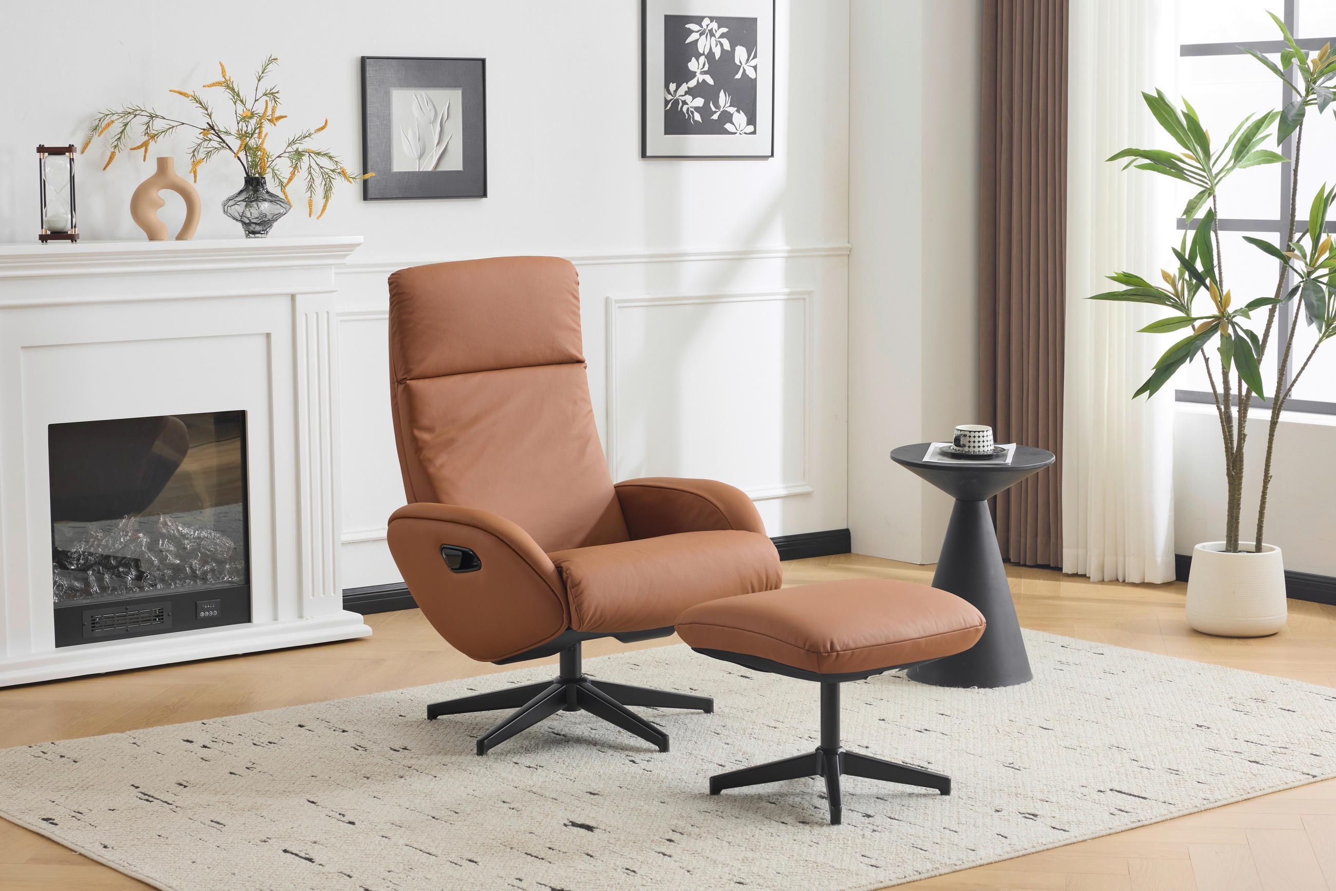 RELAXSESSELSET Lederlook Echtleder Hocker    - Schwarz/Braun, Design, Leder/Textil (77/107/75cm) - Livetastic
