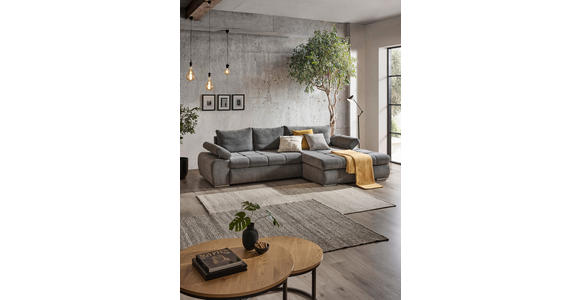 ECKSOFA in Flachgewebe Grau  294/173 cm  - Chromfarben/Weiß, Design, Kunststoff/Textil (294/173cm) - Carryhome