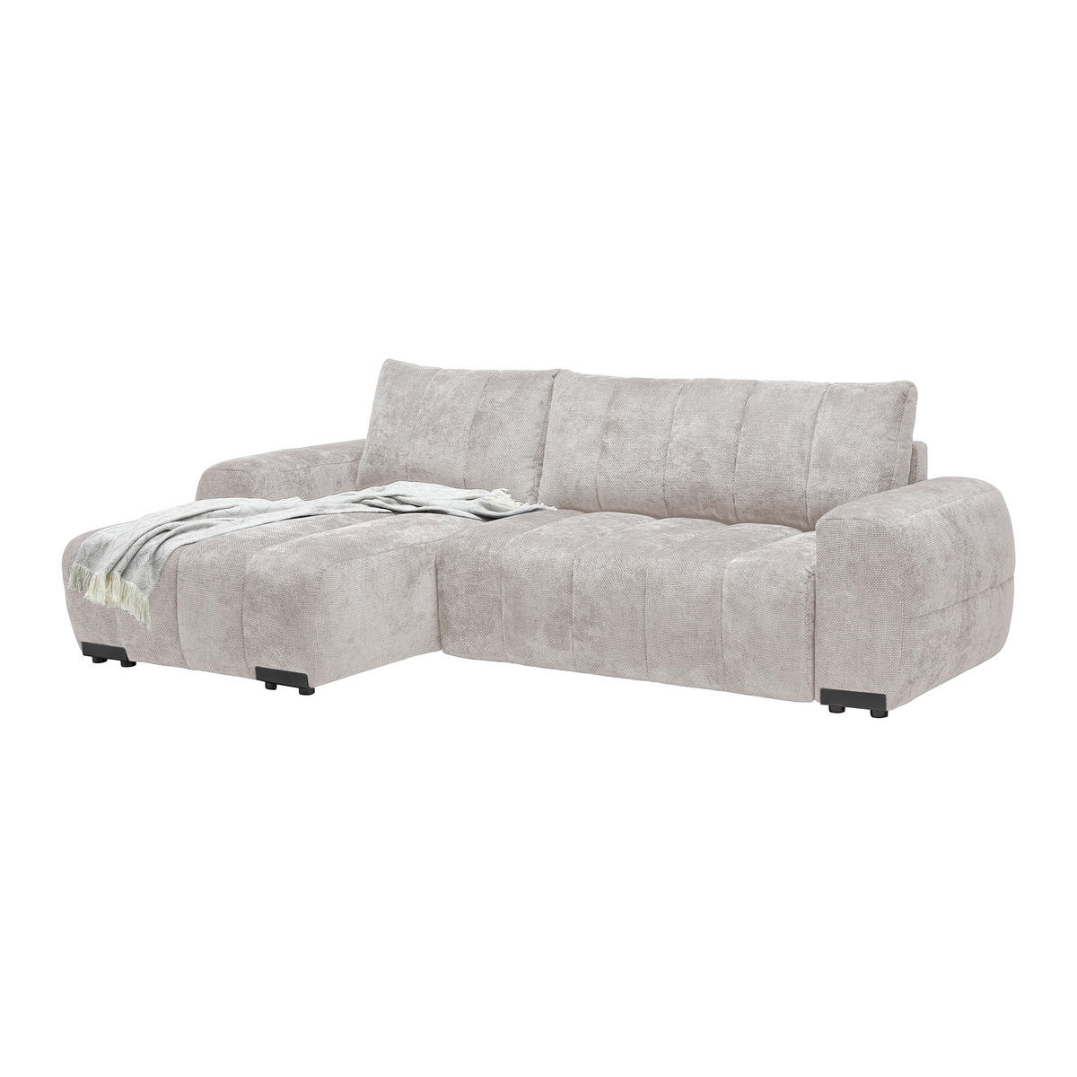 ECKSOFA Flachgewebe Creme  - Schwarz Hochglanz/Creme, Modern, Textil/Metall (166/93/273cm) - MID.YOU