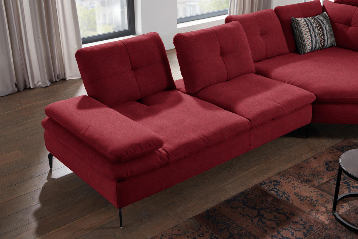 ECKSOFA in Flachgewebe Bordeaux  344/157 cm  - Bordeaux/Schwarz, Design, Textil/Metall (344/157cm) - Chilliano