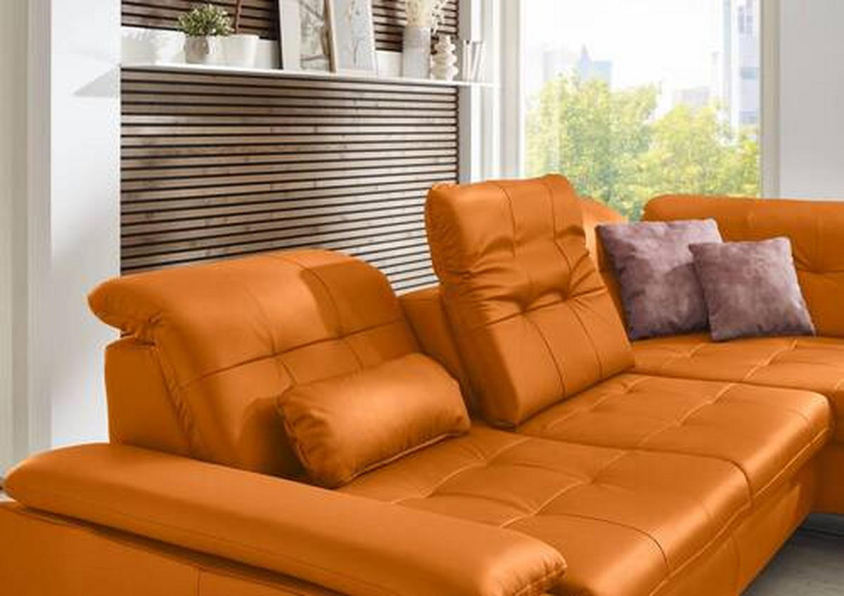ECKSOFA in Echtleder Orange  - Alufarben/Orange, Design, Leder/Metall (309/211cm) - Beldomo Speed