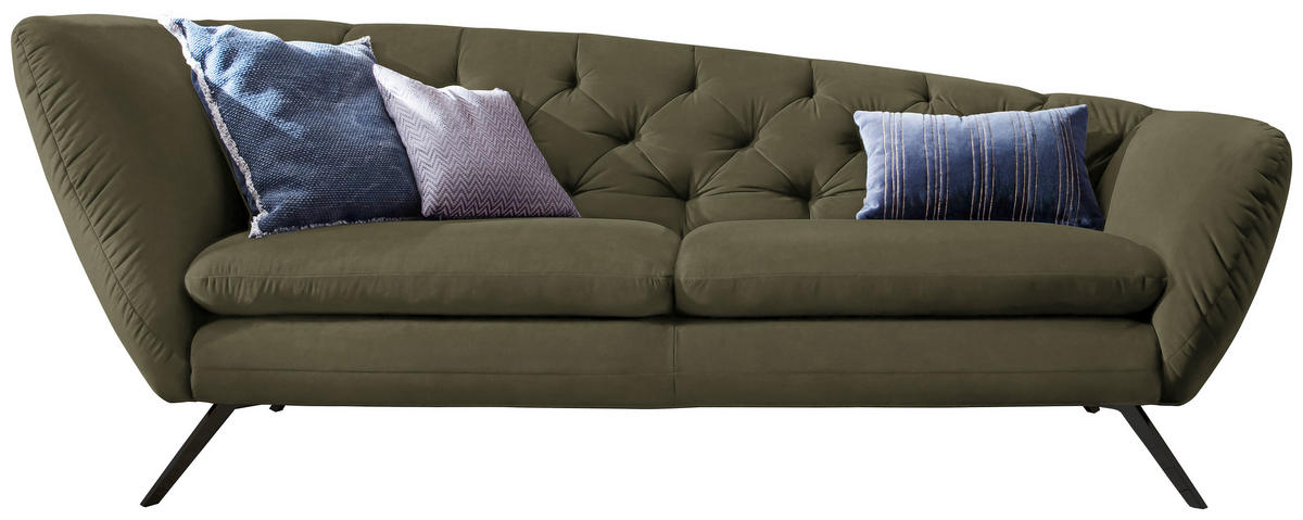CHESTERFIELD-SOFA in Mikrofaser Olivgrün  - Schwarz/Olivgrün, Design, Textil/Metall (223/84/90cm) - Pure Home Lifestyle