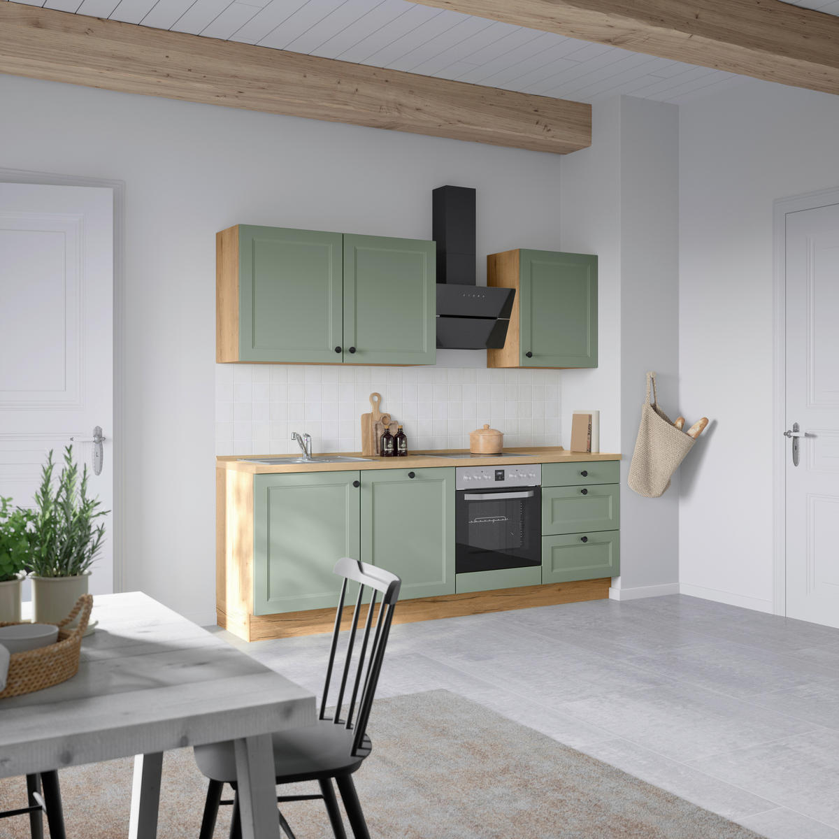 KÜCHENBLOCK 240 cm   in Eichefarben, Schilfgrün  - Schilfgrün/Eichefarben, MODERN, Holzwerkstoff/Metall (240cm) - Nobilia