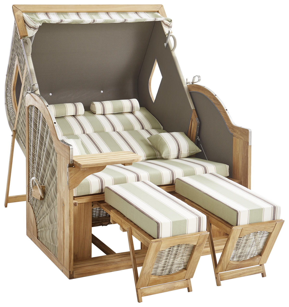 STRANDKORB Weiß, Teakfarben, Koralle  - Koralle/Beige, KONVENTIONELL, Holz/Kunststoff (135/165/90cm)