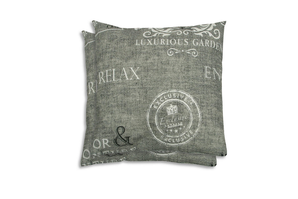ZIERKISSENSET in Grau, Weiß, Hellgrau Stempel 48/48 cm  - Hellgrau/Weiß, KONVENTIONELL, Textil (48/48cm)