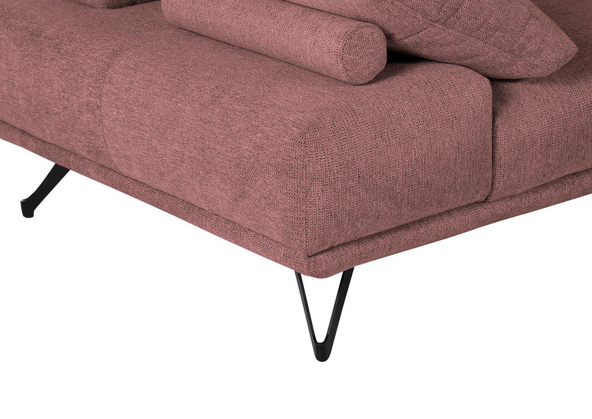 ECKSOFA in Flachgewebe Altrosa  - Schwarz/Altrosa, Konventionell, Textil/Metall (310/240cm) - MID.YOU