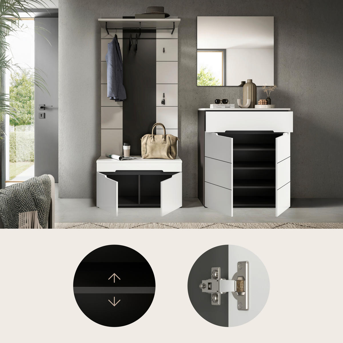 GARDEROBE 4-teilig  in 175/190/37 cm  - Weiß/Grau, Design, Holzwerkstoff (175/190/37cm) - Livetastic