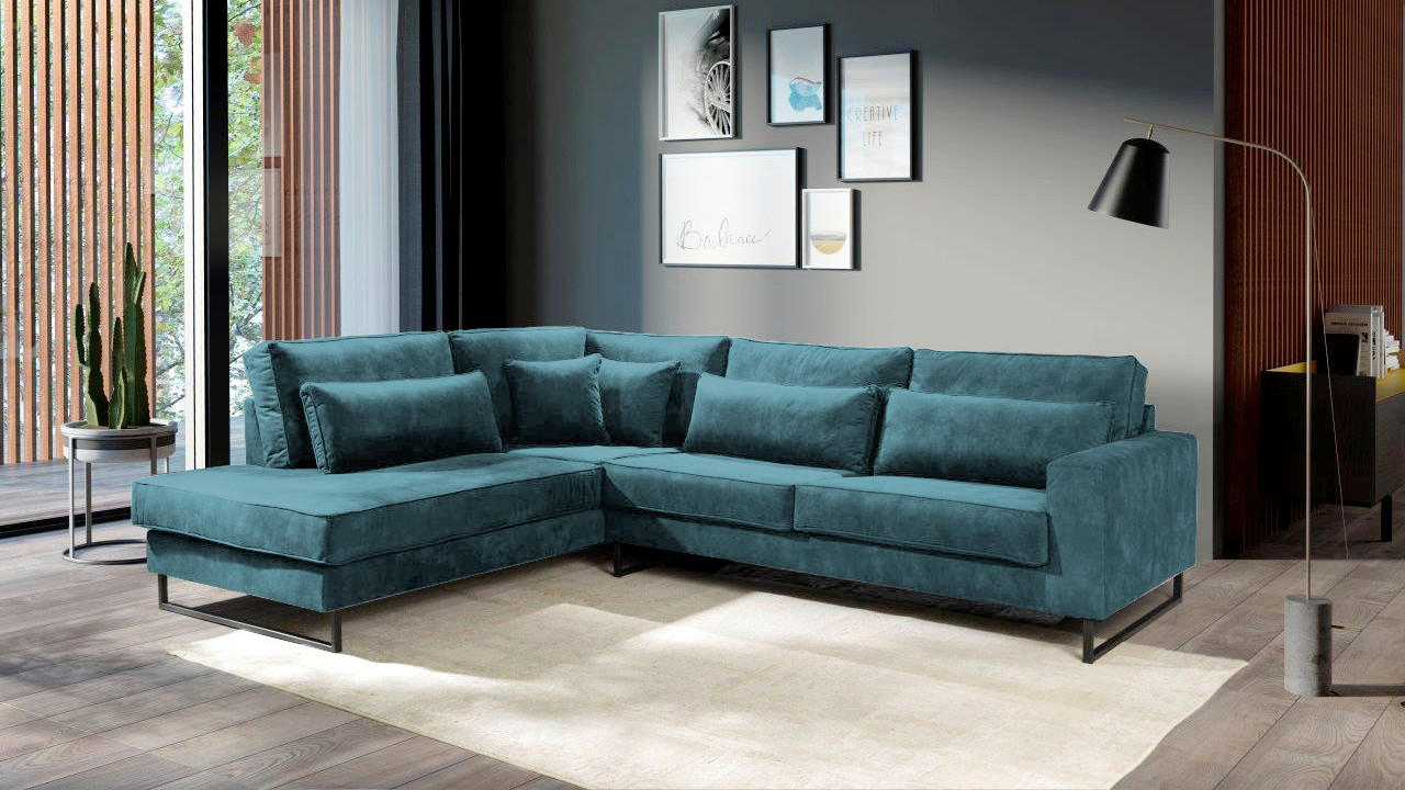 ECKSOFA Cord Blau  - Blau/Schwarz, Konventionell, Holzwerkstoff/Textil (284/253cm) - Livetastic