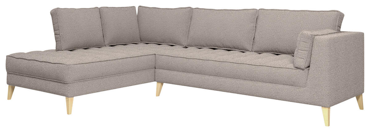 ECKSOFA Taupe Bouclé  - Taupe/Naturfarben, Design, Holzwerkstoff/Textil (204/310cm) - MID.YOU