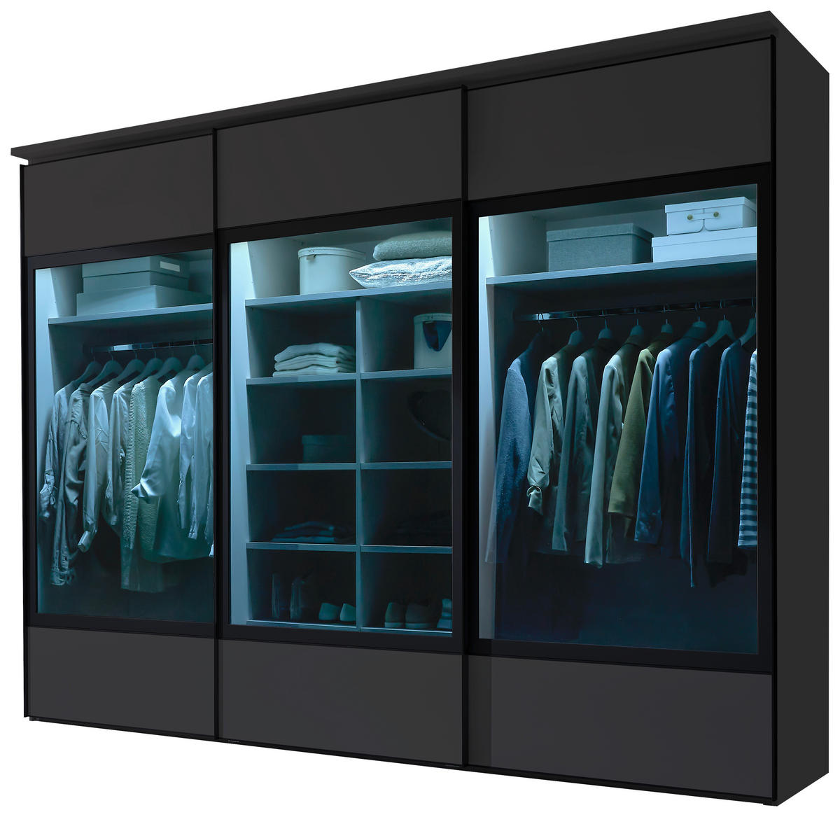SCHWEBETÜRENSCHRANK in Anthrazit  - Anthrazit/Schwarz, Design, Glas/Holzwerkstoff (298/222/68cm) - Moderano