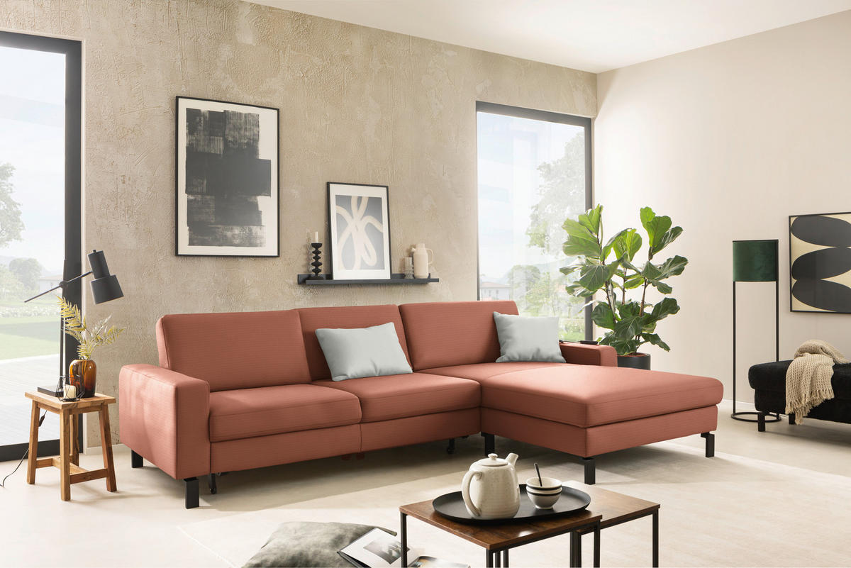 ECKSOFA Cord Rostfarben  - Rostfarben/Schwarz, Design, Textil/Metall (298/185cm) - Pure Home Lifestyle