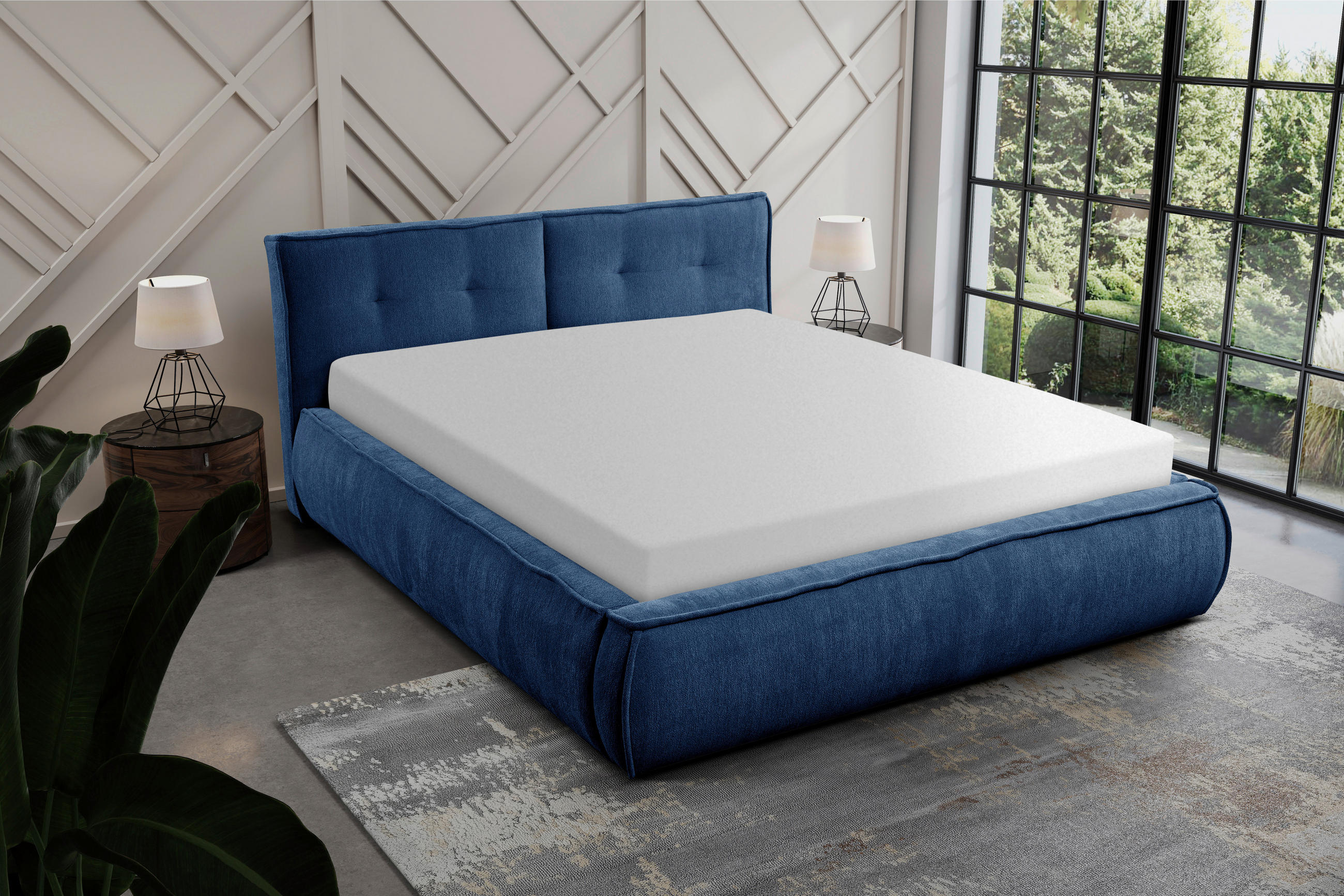 POLSTERBETT Lattenrost 160/200 cm  in Blau  - Blau/Beige, LIFESTYLE, Holz/Textil (160/200cm) - Livetastic