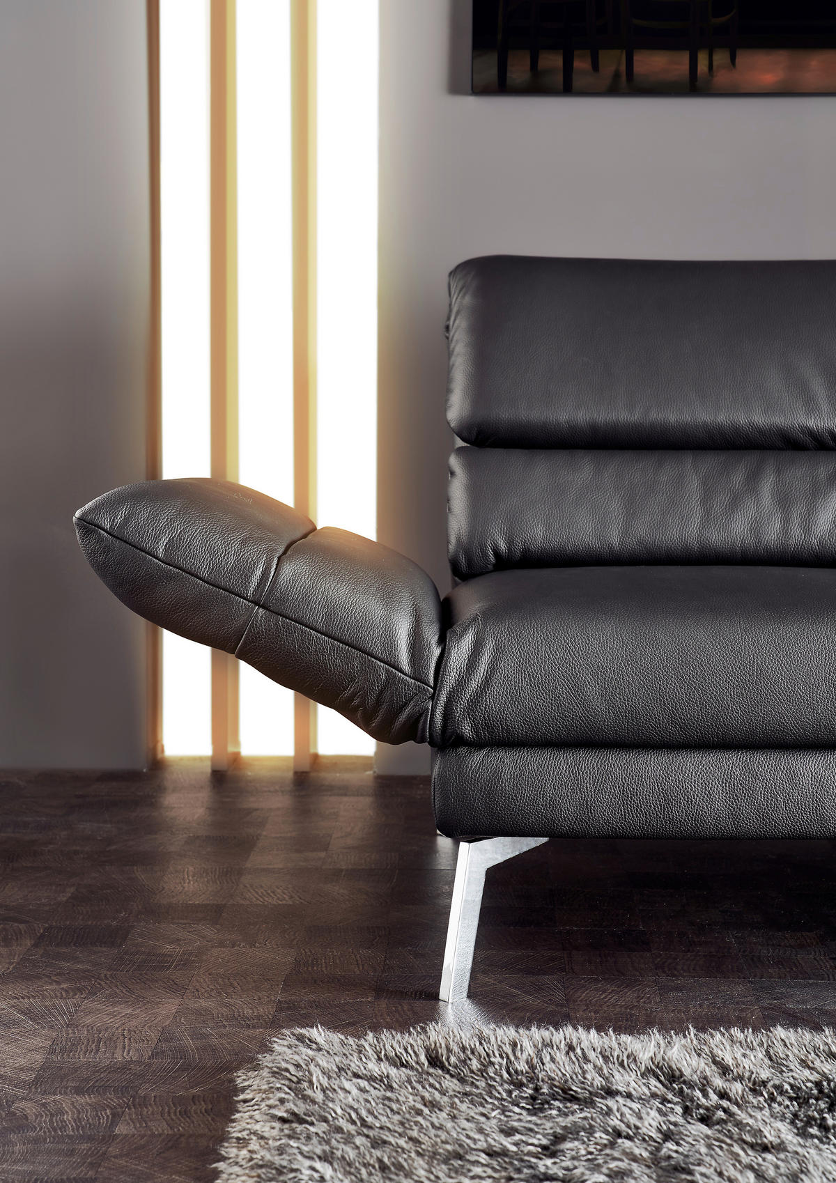 2-SITZER-SOFA Echtleder Schwarz  - Chromfarben/Schwarz, Design, Leder/Metall (178-226/82/96-177cm) - Dieter Knoll