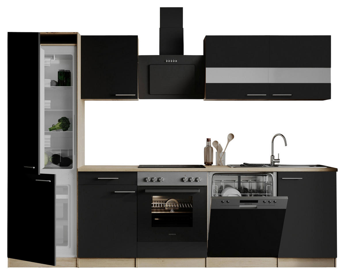 MODULKÖK 280 cm   i svart  - stålfärgad/svart, Basics, metall/trämaterial (280cm) - Respekta