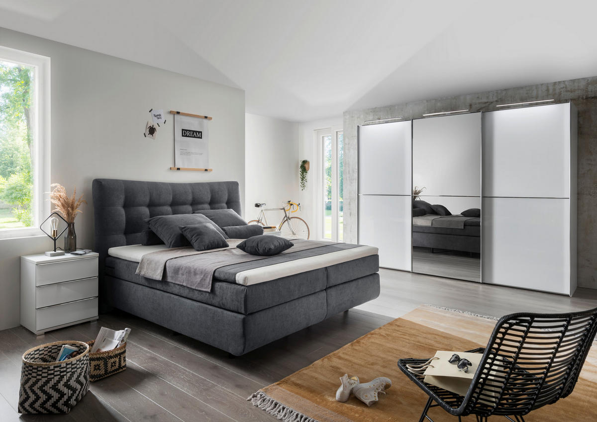 SCHWEBETÜRENSCHRANK in Weiss  - Chromfarben/Weiss, Design, Glas/Holzwerkstoff (280/222/68cm) - Moderano