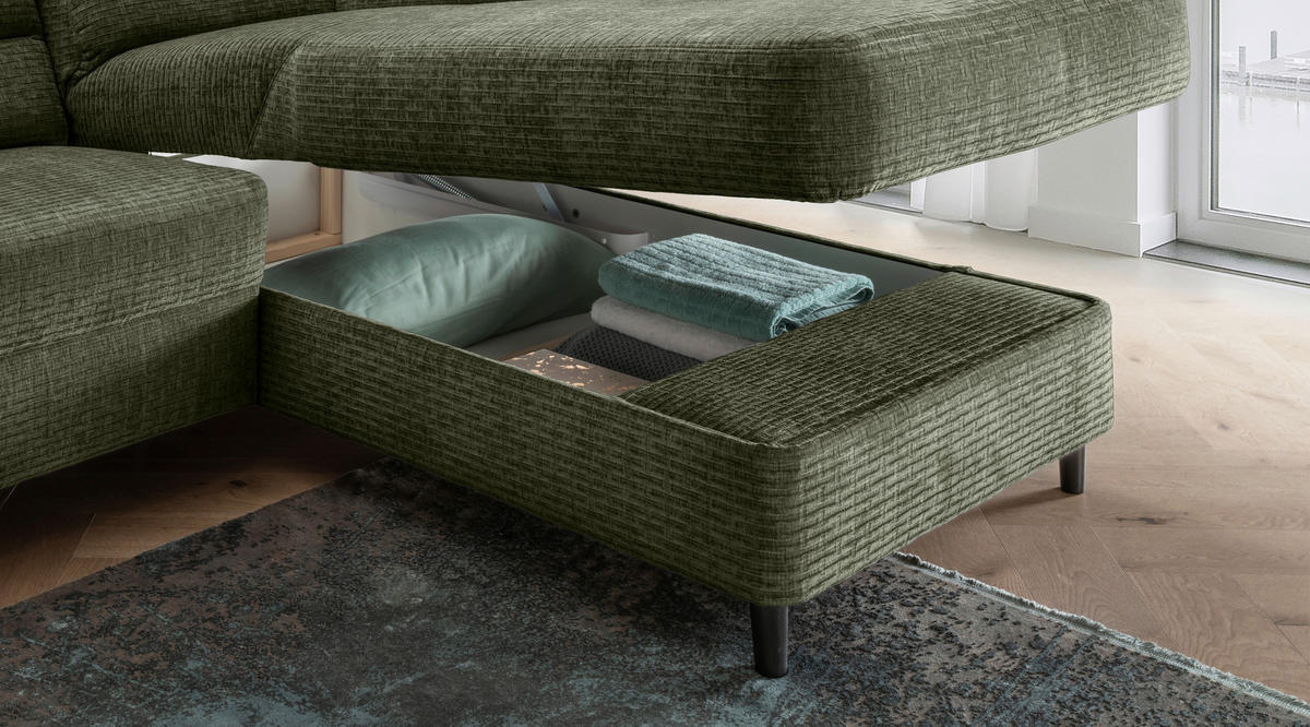 ECKSOFA in Mikrofaser Olivgrün  - Schwarz/Olivgrün, Modern, Holz/Textil (279/176cm) - Livetastic