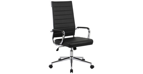 DREHSTUHL Schwarz, Chromfarben - Chromfarben/Schwarz, KONVENTIONELL, Leder/Kunststoff (63,5/103/112.5/55,5cm) - Venda