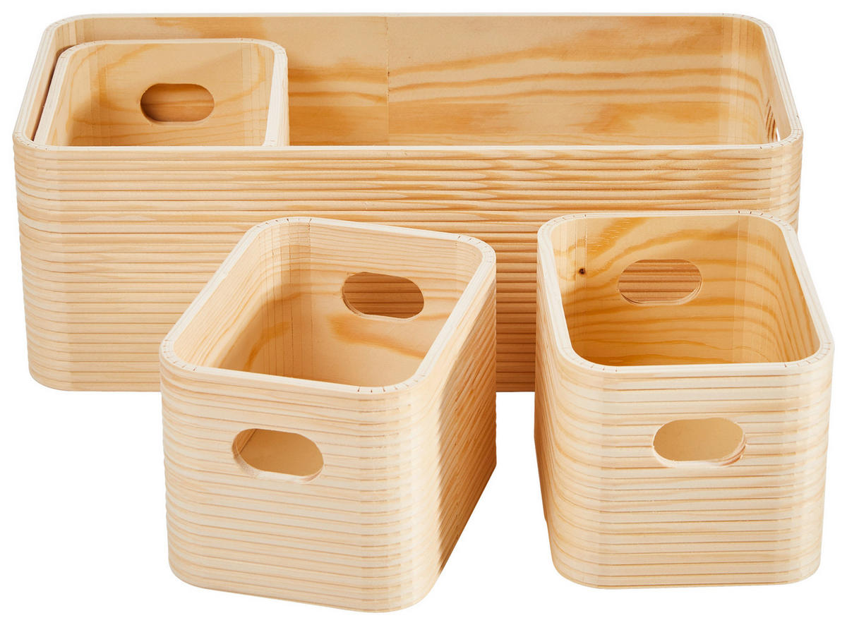 AUFBEWAHRUNGSBOXEN-SET - Naturfarben, Trend, Holz (35/17/12cm) - Ambia Home