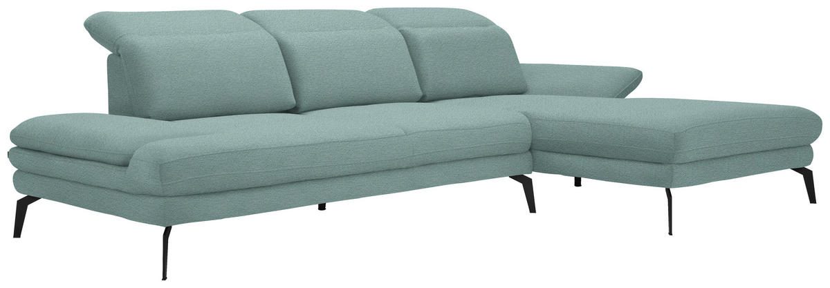 ECKSOFA in Webstoff Türkis  - Türkis/Schwarz, Design, Textil/Metall (289/180cm) - Stylife