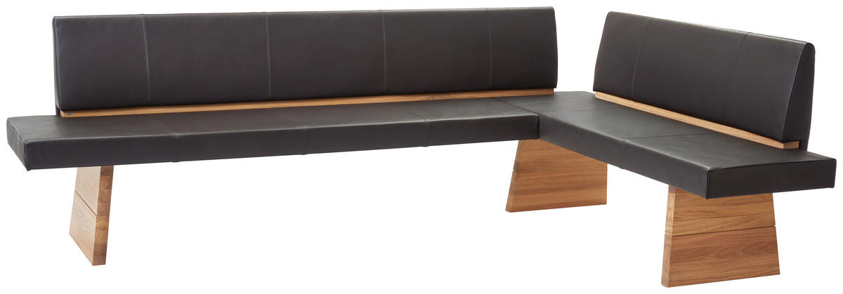 ECKBANK 268,3/178,3 cm Echtleder Eichefarben, Dunkelgrau Wildeiche massiv   - Eichefarben/Dunkelgrau, KONVENTIONELL, Leder/Holz (268,3/178,3cm) - Voglauer