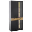 VITRINE in furniert, massiv Eiche Grau, Schwarz, Eichefarben - Eichefarben/Anthrazit, Design, Glas/Holz (90/201/37cm) - Novel
