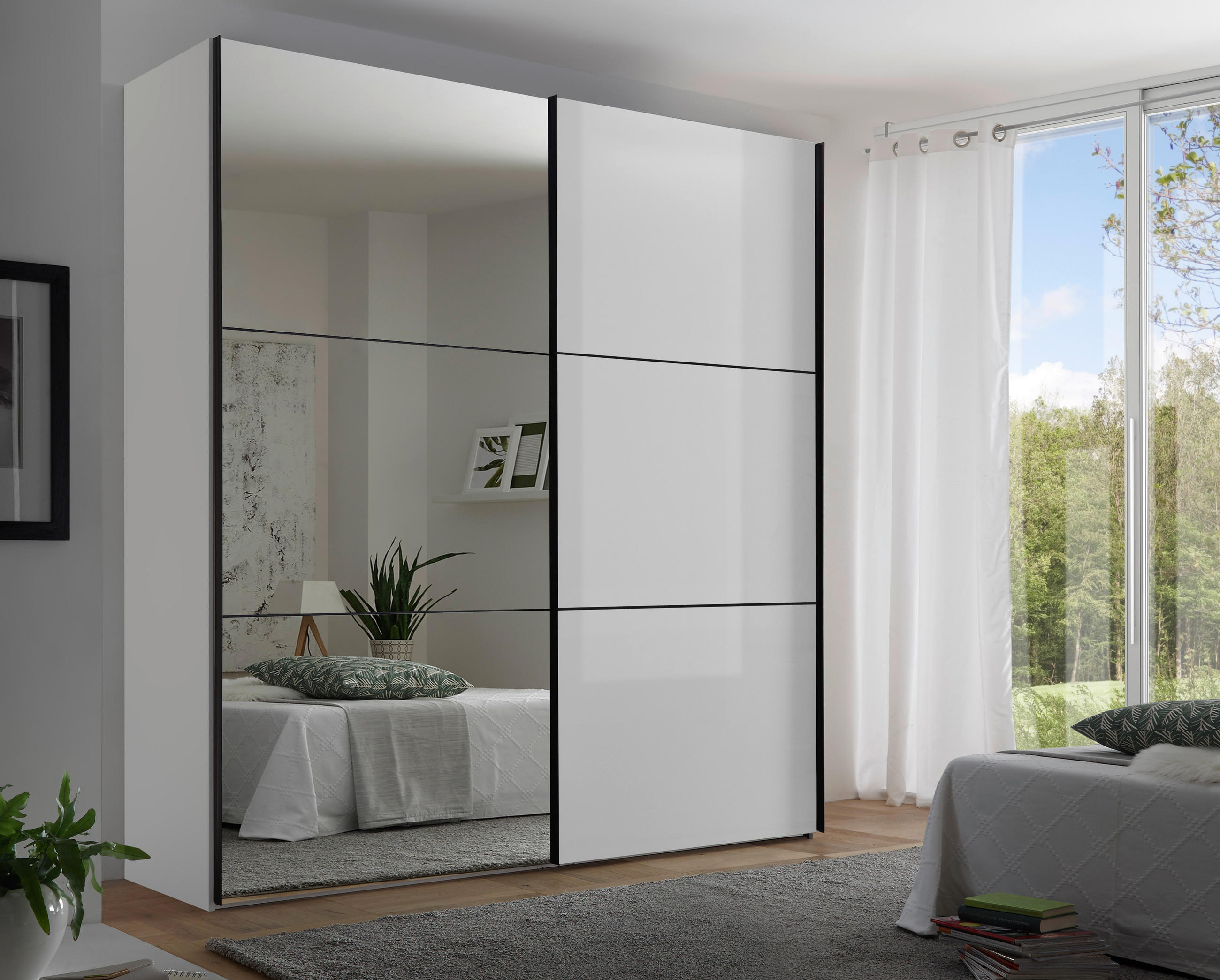SCHWEBETÜRENSCHRANK 167/222/68 cm 2-türig Weiß  - Schwarz/Weiß, KONVENTIONELL, Glas/Holzwerkstoff (167/222/68cm) - Moderano
