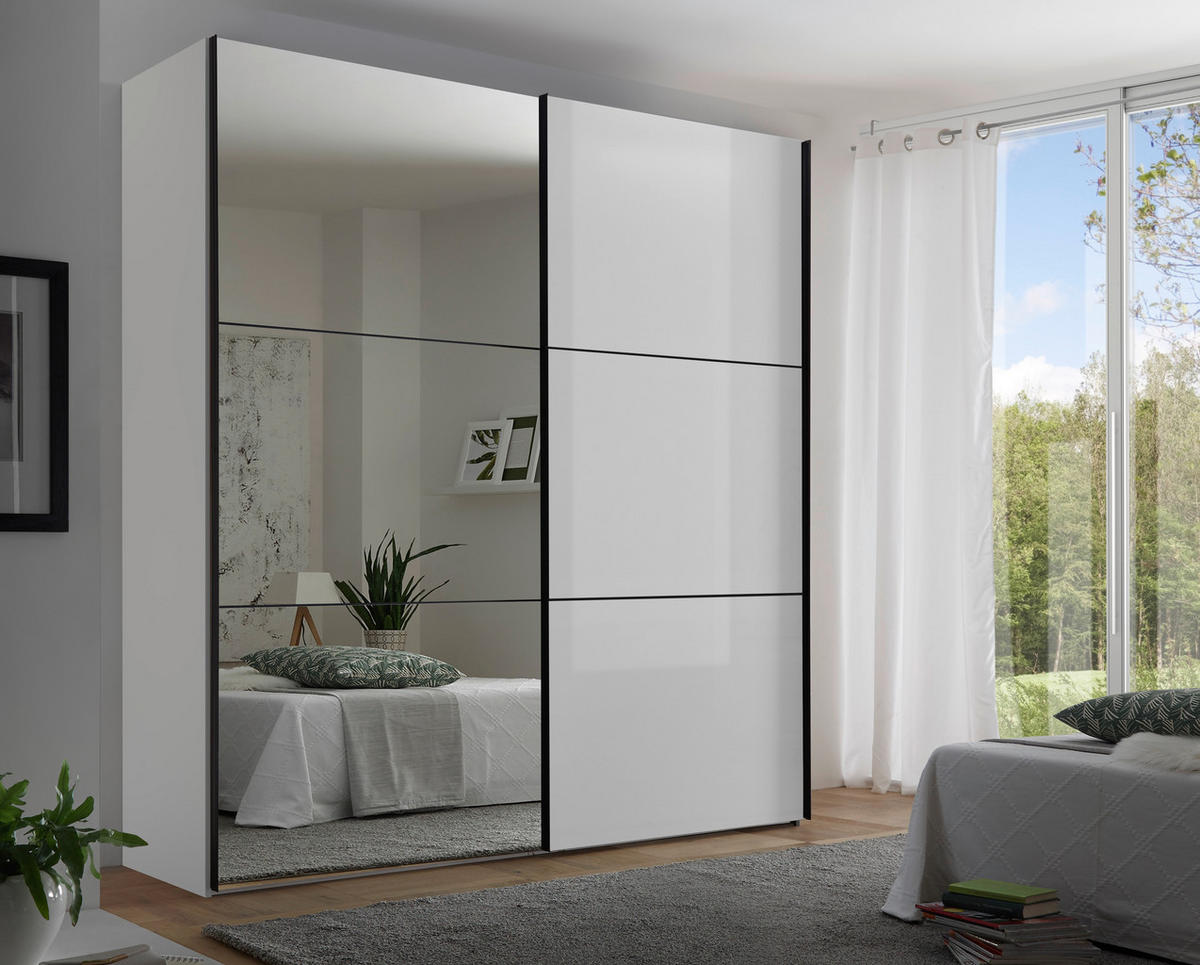 SCHWEBETÜRENSCHRANK 167/222/68 cm 2-türig Weiß  - Schwarz/Weiß, KONVENTIONELL, Glas/Holzwerkstoff (167/222/68cm) - Moderano