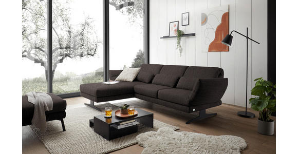 ECKSOFA Dunkelbraun Flachgewebe  - Dunkelbraun/Schwarz, Design, Textil/Metall (176-217/279-327cm) - Dieter Knoll