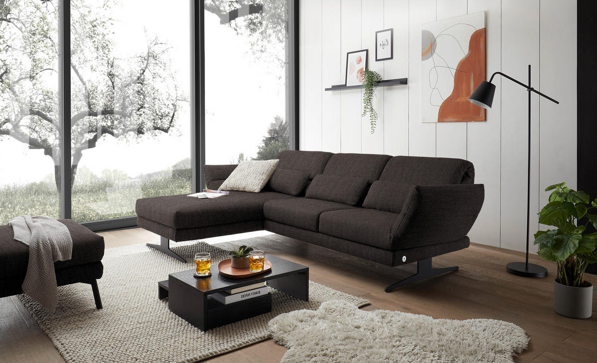 ECKSOFA  in Flachgewebe Dunkelbraun  176-217/279-327 cm  - Dunkelbraun/Schwarz, Design, Textil/Metall (176-217/279-327cm) - Dieter Knoll