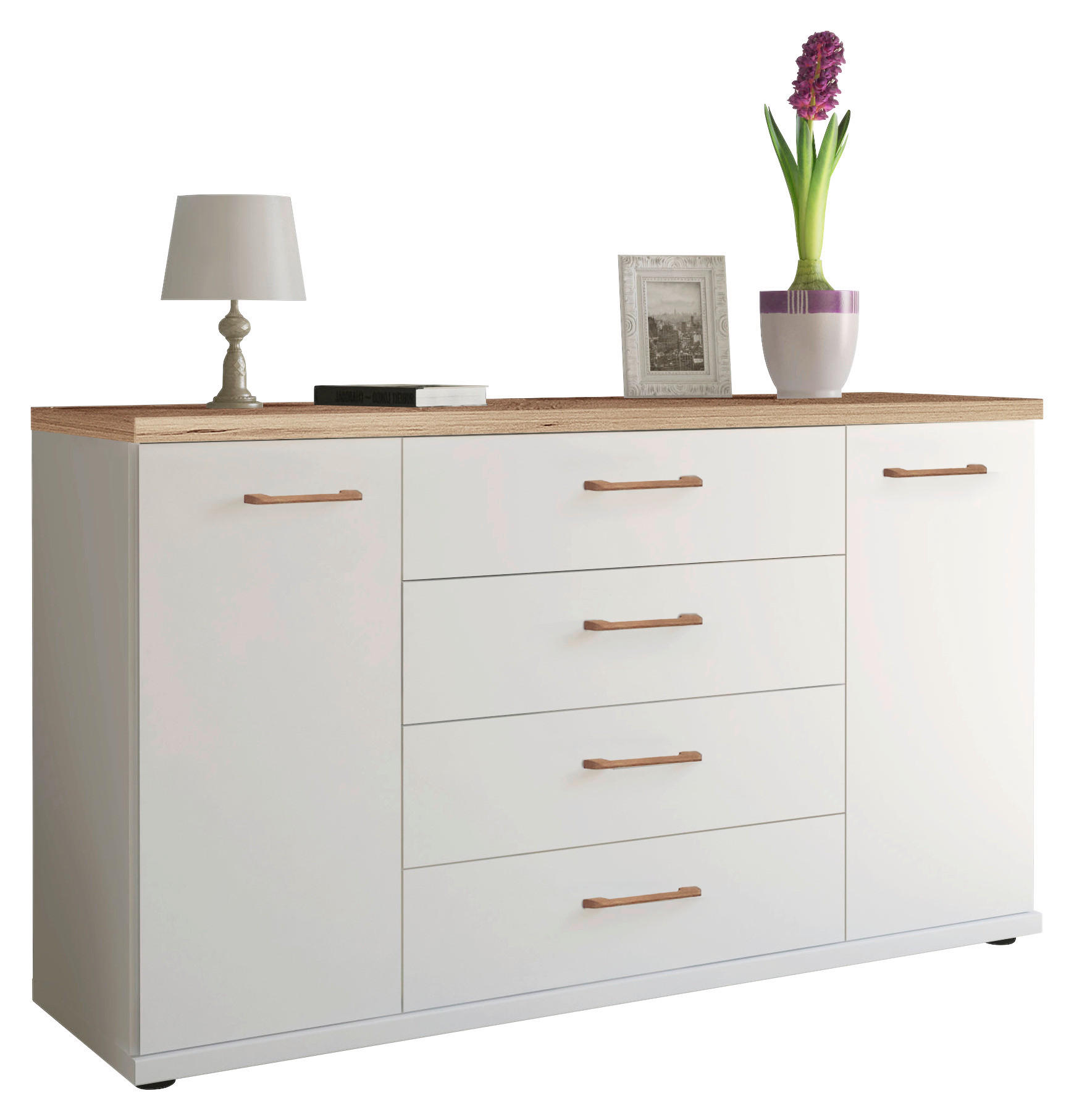 SIDEBOARD 149/86/42 cm  in Weiß, Eiche Bianco  - Eiche Bianco/Schwarz, KONVENTIONELL, Holz/Holzwerkstoff (149/86/42cm) - Venda