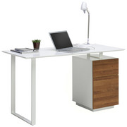 PISALNA MIZA leseni material bela, hrast - bela/hrast, Moderno, kovina/leseni material (140/76/60cm) - Hom`in