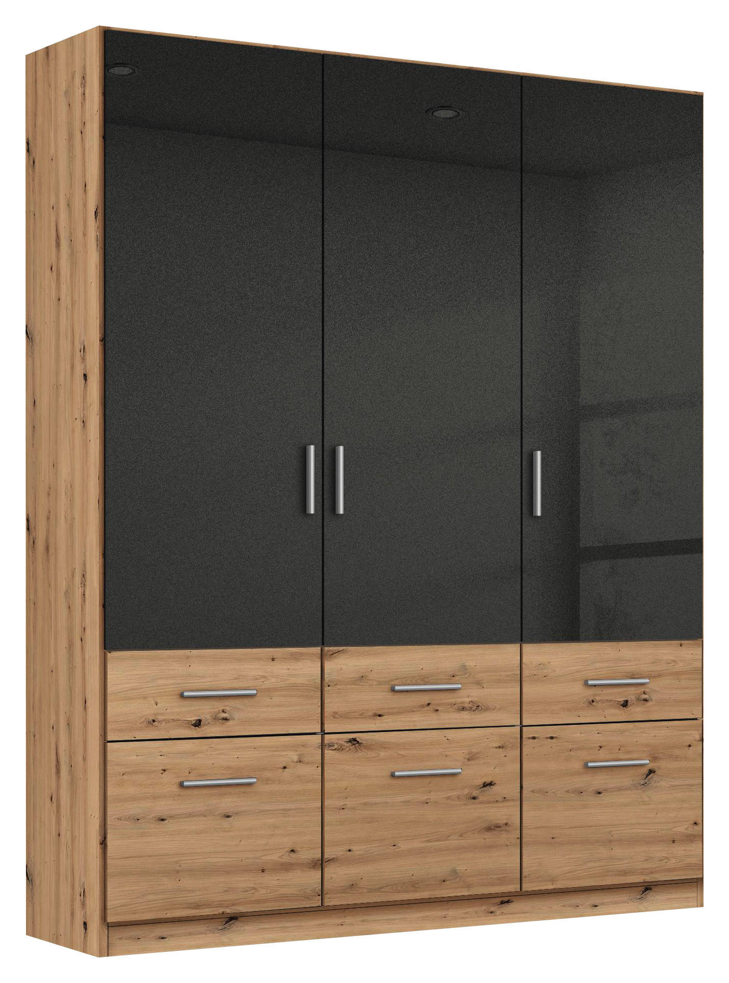 KLEIDERSCHRANK 136/197/54 cm,  in Dunkelgrau, Eiche Artisan, 3-türig  - Dunkelgrau/Silberfarben, Design, Holzwerkstoff/Kunststoff (136/197/54cm) - Carryhome