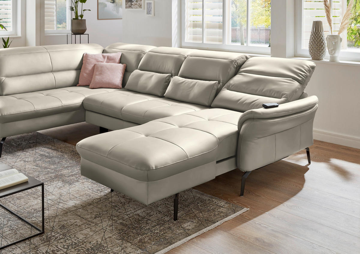 WOHNLANDSCHAFT  in Echtleder Ecru  - Ecru/Schwarz, Design, Leder/Metall (206/336/181cm) - Beldomo Speed