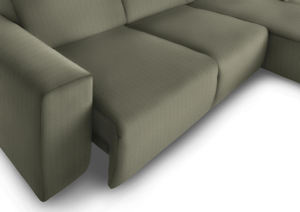 ECKSOFA Olivgrün Feincord  - Schwarz/Olivgrün, Design, Kunststoff/Textil (301/177cm) - Beldomo Style