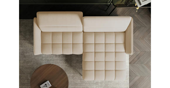 ECKSOFA Beige Flachgewebe Rücken echt, Kopfteilverstellung, Sitztiefenverstellung  - Beige/Schwarz, KONVENTIONELL, Textil/Metall (272/175cm) - Carryhome