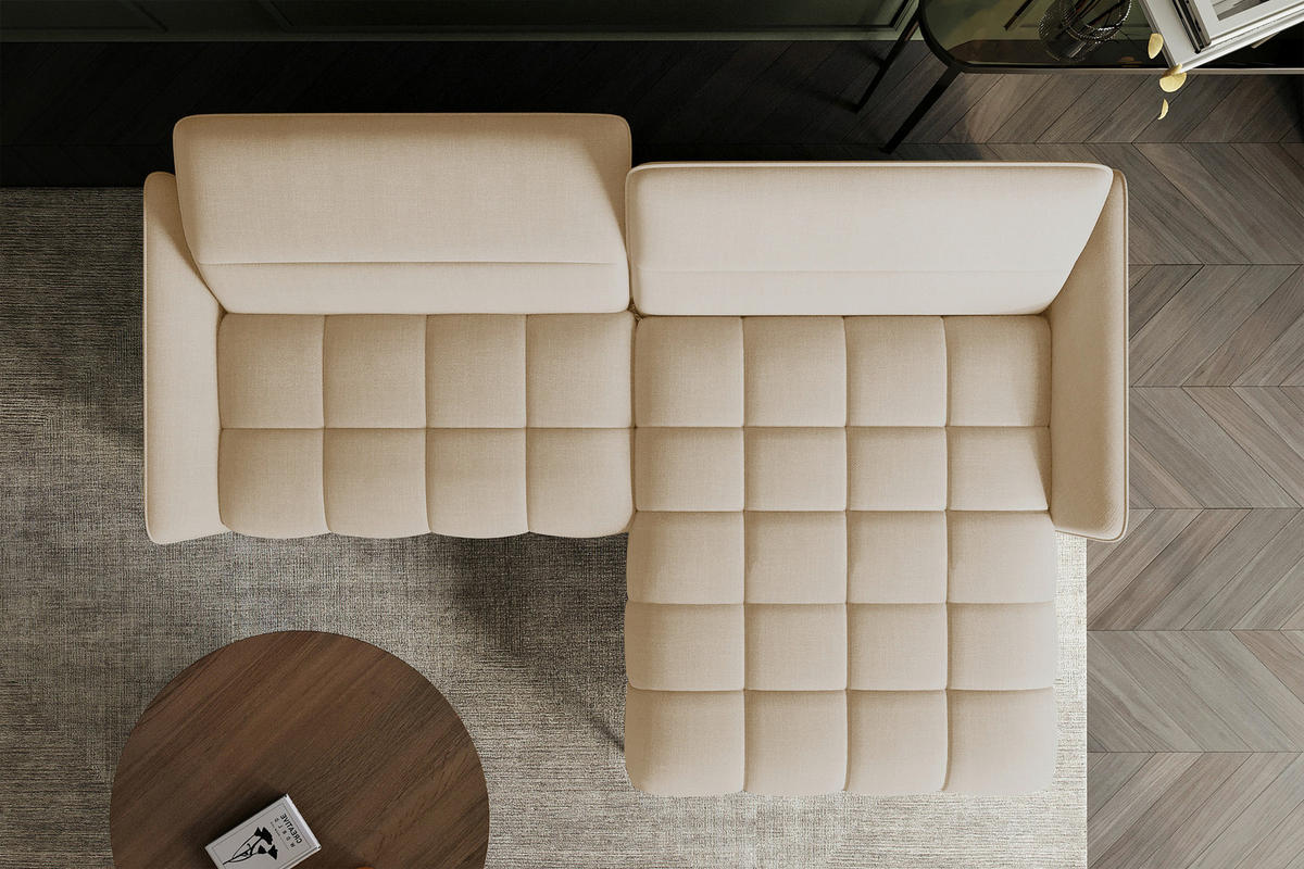 ECKSOFA Beige Flachgewebe Rücken echt, Kopfteilverstellung, Sitztiefenverstellung  - Beige/Schwarz, KONVENTIONELL, Textil/Metall (272/175cm) - Carryhome