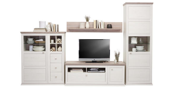 WOHNWAND in Grau, Kieferfarben - Weiß/Grau, LIFESTYLE, Glas/Holzwerkstoff (329,4/209,2/50cm) - Hom`in