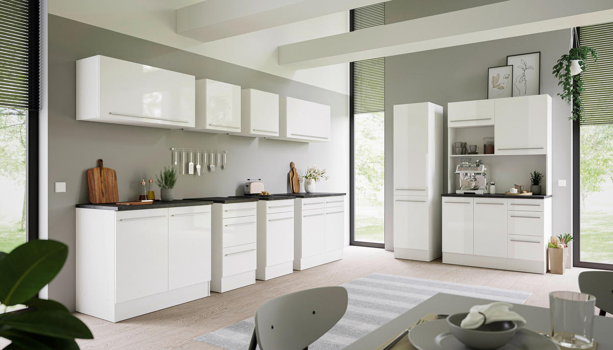 SPÜLENUNTERSCHRANK 100/90/60 cm  in Weiß, Weiß Hochglanz  - Weiß Hochglanz/Silberfarben, Design, Holzwerkstoff/Kunststoff (100/90/60cm) - MID.YOU