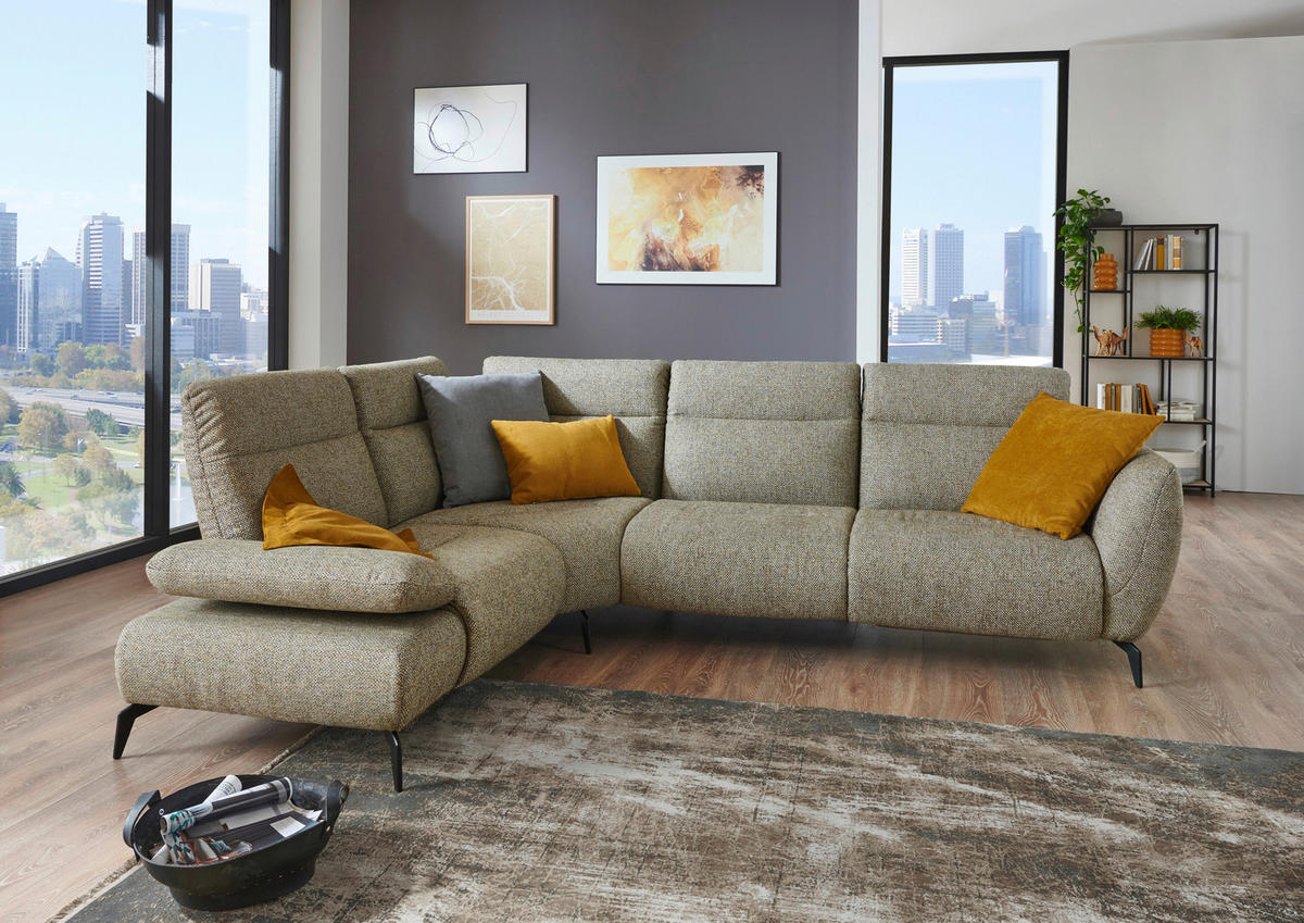 ECKSOFA in Webstoff Creme, Graubraun  - Graubraun/Creme, Design, Textil/Metall (223/290cm) - Moderano