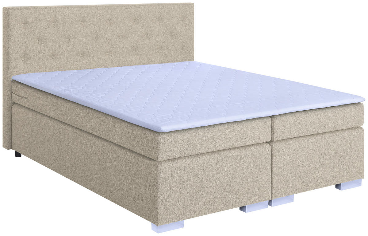 BOXSPRINGBETT 180/200 cm,  in Beige, Topper, Matratzen, H3 = fest  - Chromfarben/Beige, Basics, Holzwerkstoff/Textil (180/200cm) - MID.YOU