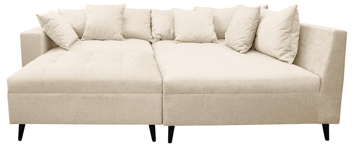 Ecksofa inkl. Hocker in Flachgewebe Beige  - Beige/Schwarz, Design, Holz/Textil (247/174cm) - MID.YOU